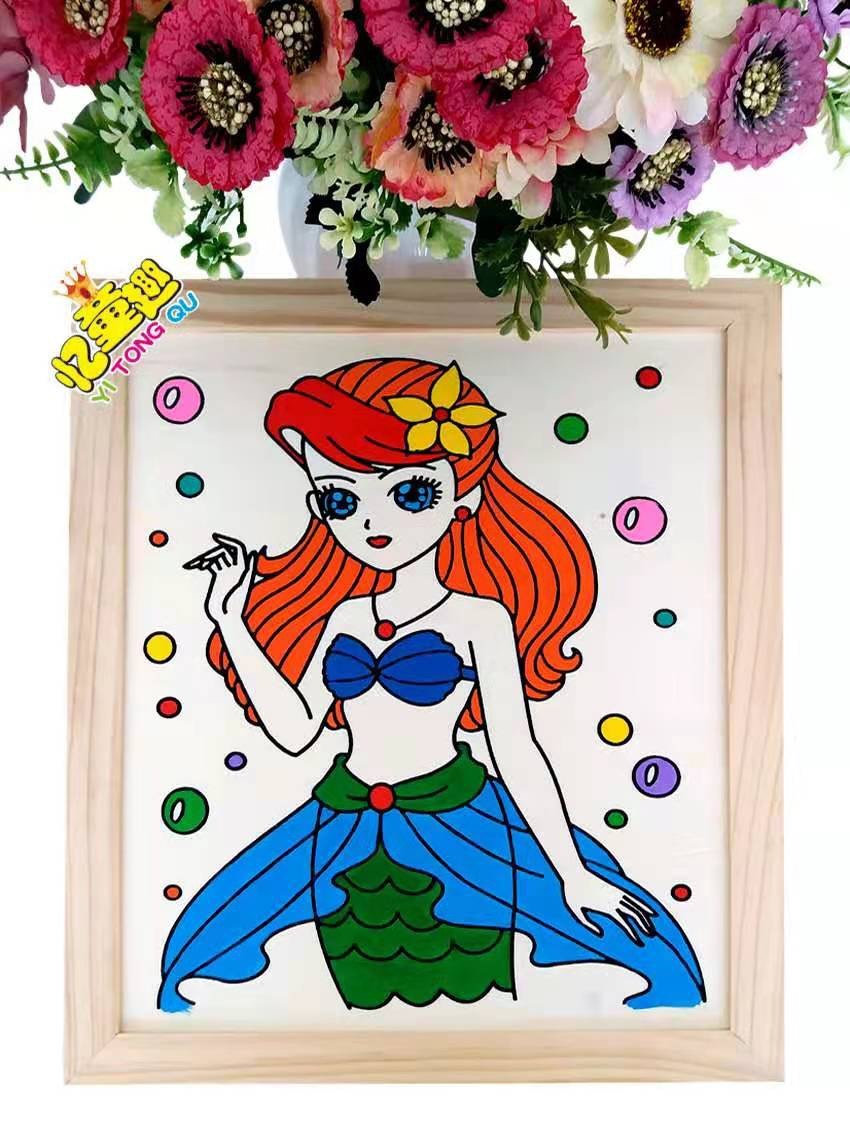 10寸木头画原木框画diy 儿童涂鸦画客厅卧室装饰画公园广场木板画