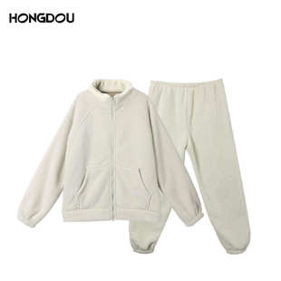 冬日小暖炉摇粒绒立领加厚保暖家居服套装6812