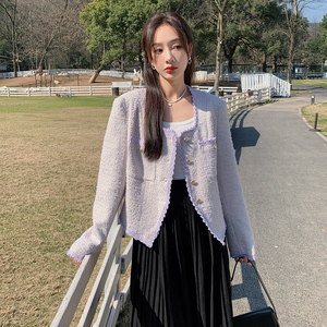 紫色小香风短外套女2024春新款法式名媛小个子高级感显瘦气质上衣图片