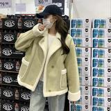 超好看绿色短款立领羊羔毛外套女秋冬2025新款麂皮绒皮毛一体夹克，女装皮草，浙宝113
