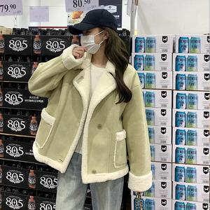 超好看绿色短款立领羊羔毛外套女秋冬2025新款麂皮绒皮毛一体夹克,女装皮草,浙宝113