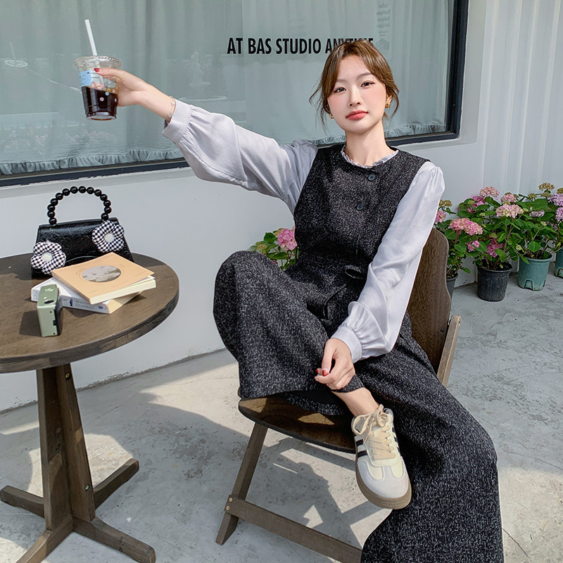 小香风马甲打底衫女春新款高级感轻熟穿搭显瘦阔腿长裤三件套爆款,女装套装/套裙,浙宝113