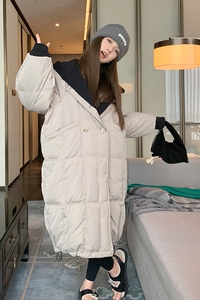 超好看针织连帽中长款羽绒服女冬2025新款设计感炸街白鸭绒厚外套图片