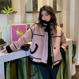 【现货】机车风撞色麂皮绒皮毛一体674-P180-K268，女装派克服，浙宝113