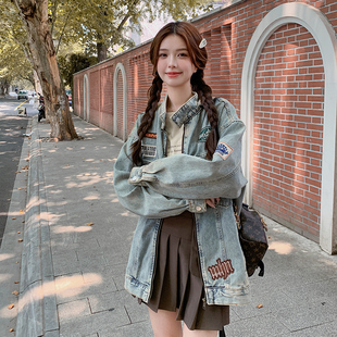 现货 P140 宽松美式 862 K198 贴布水洗牛仔外套