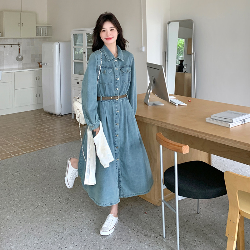 蕾丝披肩牛仔连衣裙女春秋新款韩系气质小个子减龄收腰显瘦a字裙,女装连衣裙,浙宝113