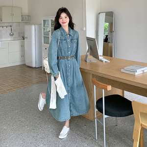 蕾丝披肩牛仔连衣裙女春秋新款韩系气质小个子减龄收腰显瘦a字裙图片