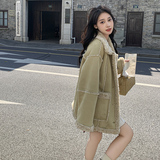 韩版小香风羊羔毛麂皮毛一体外套女2025冬季新款加厚显瘦棉衣棉服，女装皮草，浙宝113