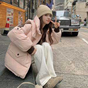 独特超好看粉色短款羽绒服女冬2024年新款学院风面包服女生外套潮