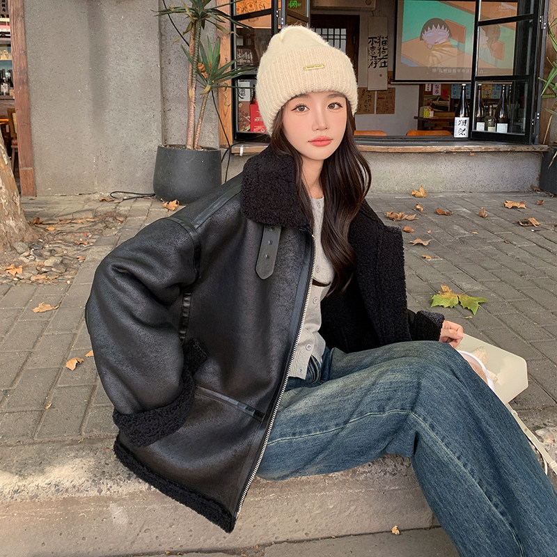 【现货】机车风麂皮绒皮毛一体231-P180-K268,女装派克服,浙宝113