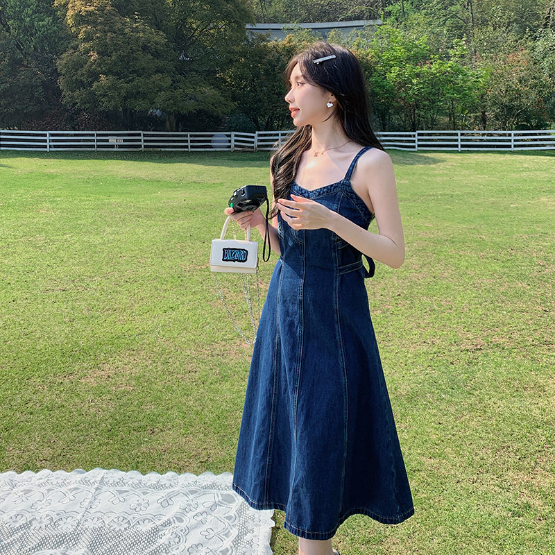 法式气质v领牛仔连衣裙女夏显瘦2025新款梨型身材休闲温柔风裙子,女装连衣裙,浙宝113