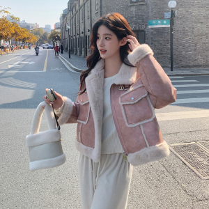 【现货】扎染雪花PU皮仿兔毛皮毛一体皮衣 207-P185-K268,女装派克服,浙宝113