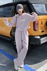 韩版盐系减龄连帽卫衣套装女2025春秋季新款宽松显瘦阔腿裤两件套图片