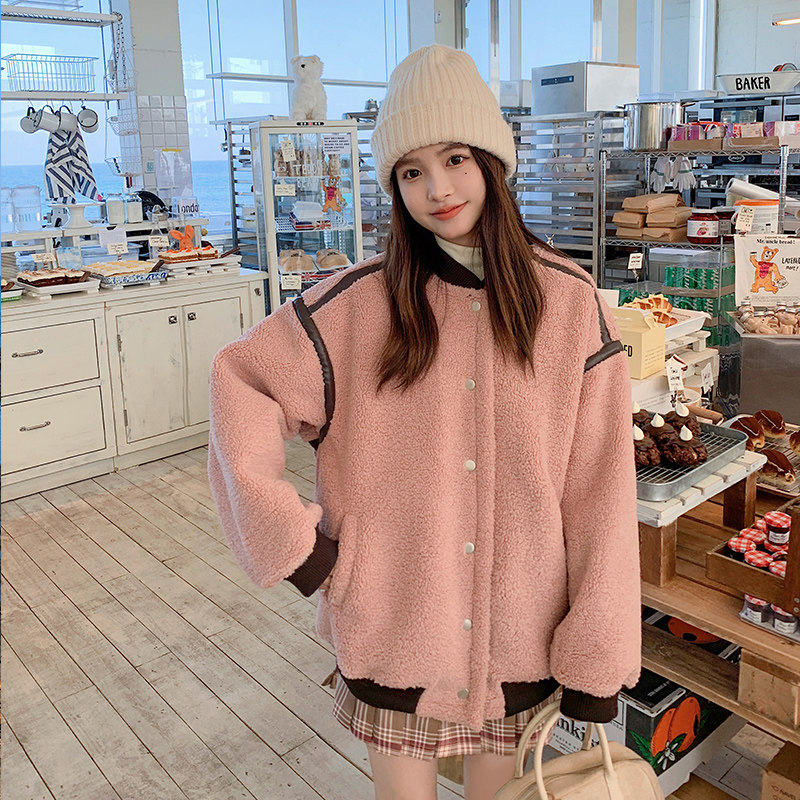 【大货已出】羊羔毛拼PU皮皮毛一体棒球服外套227-P175-K258,女装皮草,浙宝113