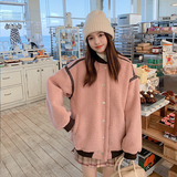 【大货已出】羊羔毛拼PU皮皮毛一体棒球服外套227-P175-K258，女装皮草，浙宝113