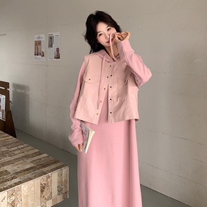 【现货】韩版针织卫衣裙+PU皮马甲两件套套装 525-P155-K228图片