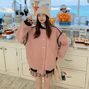 【现货】羊羔毛拼皮皮毛一体棒球服外套 227-P175-K258,女装皮草,浙宝113