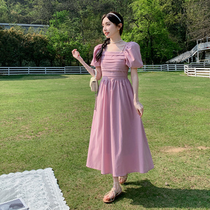 法式泡泡袖公主裙女2025年夏季新款高级感复古气质收腰显瘦连衣裙图片