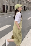 韩系减龄牛油果绿背带裙女夏2025春秋季新款设计感宽松吊带连衣裙，女装连衣裙，浙宝113