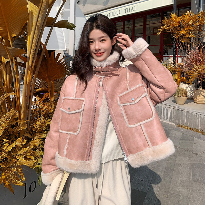 【现货】扎染雪花PU皮仿兔毛皮毛一体皮衣207-P185-K268,女装派克服,浙宝113