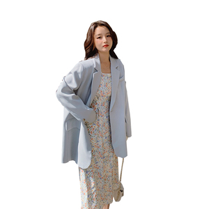 蓝色西装外套女2024春秋新款小个子炸街洋气设计感小众宽松小西服图片
