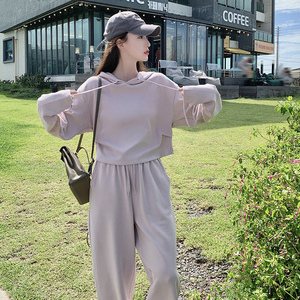 粉紫色运动休闲卫衣女2025春季新款韩系慵懒风休闲裤潮