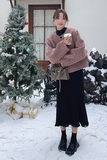粉色小香风毛呢外套女2024冬新款法式简约宽松小个子加厚呢子上衣，女装毛呢外套，浙宝113