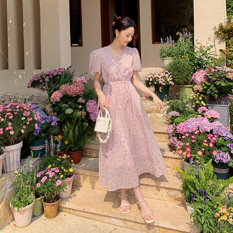 【现货】粉色小樱花碎花连衣裙819-P110-168,女装连衣裙,浙宝113