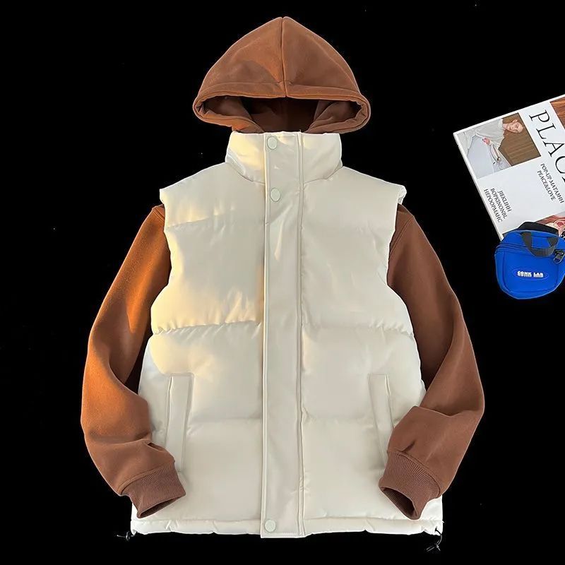 秋冬男女款纯色马甲连帽卫衣套装两件套加厚保暖上衣百搭马甲外套