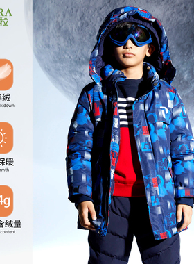 巴柯拉专柜同款童装男童大男孩中长羽绒服冬休闲保暖防风儿童厚款