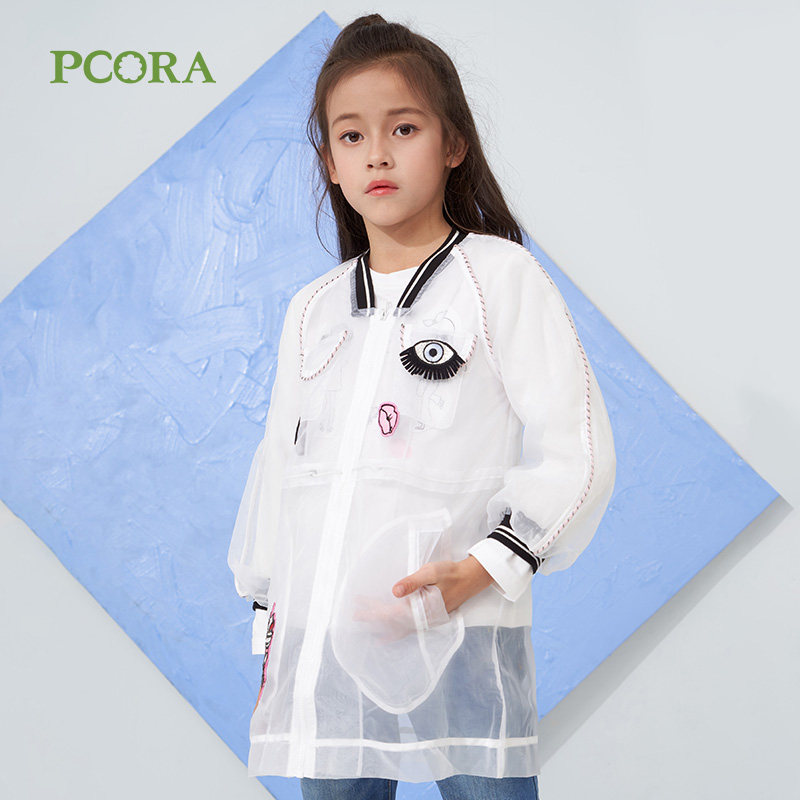 巴柯拉童装女大童外套春秋装宝宝款长款化纤上衣韩版时尚衣服