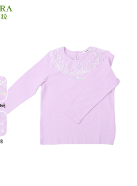 巴柯拉专柜同款中大童长袖T恤女童打底衫蕾丝翻领圆领套头上衣