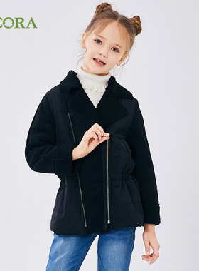 巴柯拉童装女大童外套秋装儿童女孩时尚保暖毛领厚实羊羔大衣