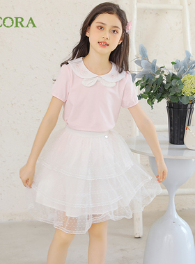 巴柯拉专柜同款童装女大童网纱半身裙蓬蓬裙夏季女童雪纺白色裙子