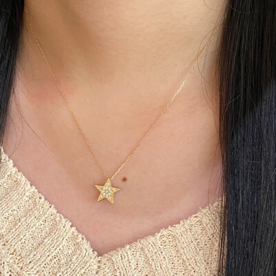 深圳水贝黄金珠宝22分星星钻石项链18K金送女友父母情侣礼物