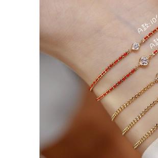 18K金天然钻石泡泡au750钻石手链本命年法国红绳新年礼物水贝