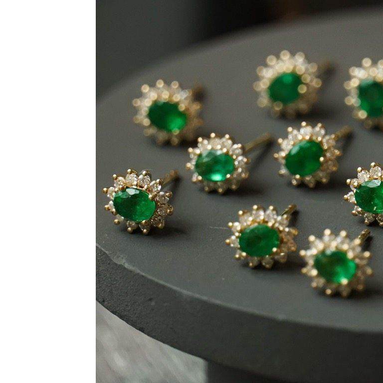 18k金天然钻石祖母绿经典戴妃款au750耳钉新年礼物自带高级水贝,珠宝/钻石/翡翠,耳饰,淘宝优惠券,粉丝福利购,淘宝优惠卷