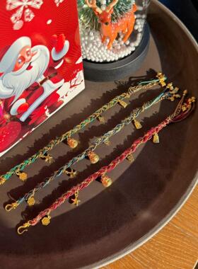 新年礼物足金999福袋黄金手串编织手绳本命年红绳