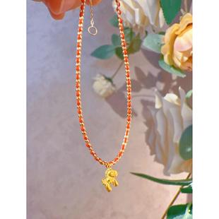 马年通体纯18k金法国红绳小马马上有钱手链水贝新年礼物自带