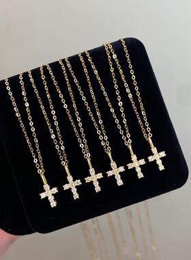 18K金镶嵌天然钻石K黄色 15分十字架钻石au750项链水贝珠宝自带