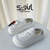 TWTW大头懒人半包拖鞋 女2026新款 百搭休闲板鞋 SGIRL 丑萌小白鞋 潮