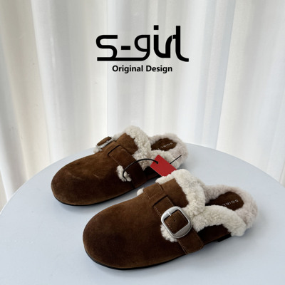 SGIRLTWTW皮带扣加绒半拖鞋女