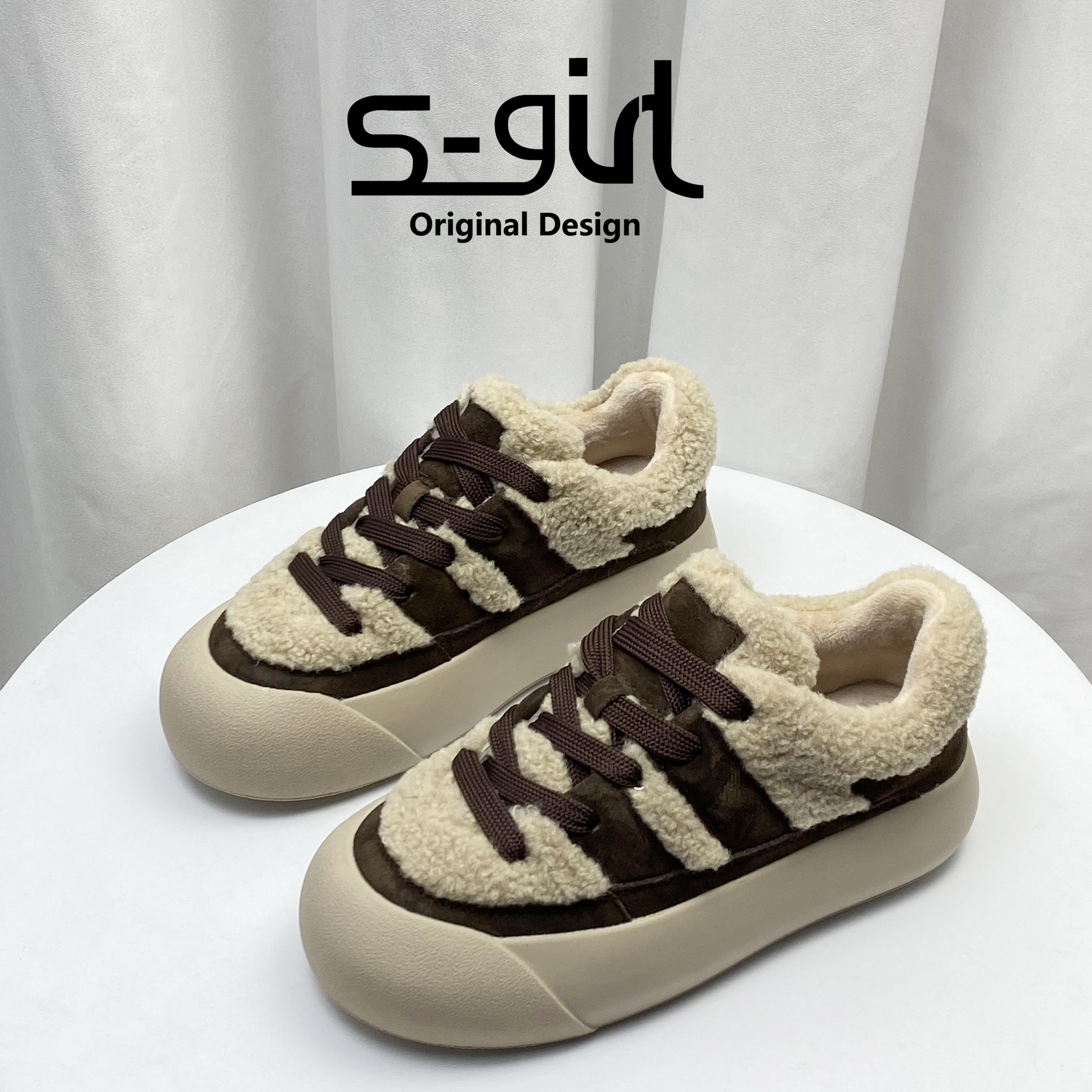 SGIRLTWTW羊羔毛拼接面包鞋女