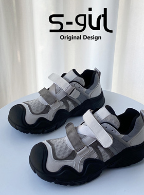 SGIRL TWTW丑萌大头休闲运动鞋女2025魔术贴厚底老爹鞋户外登山鞋