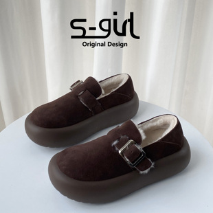 SGIRL TWTW保暖厚底勃肯鞋女2025秋冬穆勒鞋女加绒一脚蹬休闲板鞋