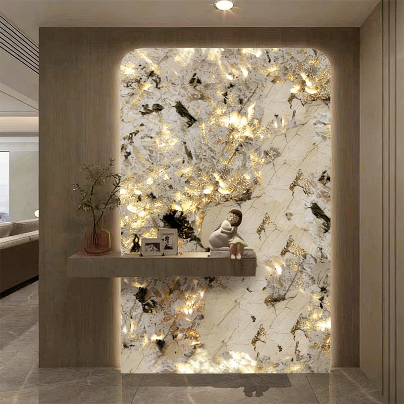 网红复合天然奢石透光石材大理石入户玄关背景墙别墅大平层定制