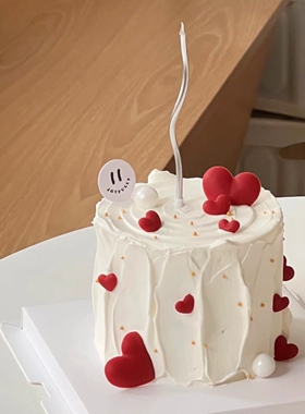 网红简约款情人节520蛋糕装饰软胶红色爱心摆件曲线蜡烛烘焙插件