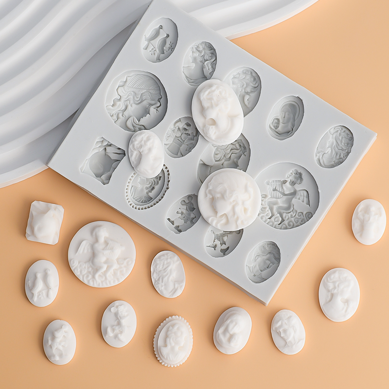 烘焙工具欧式复古浮雕贵妇头像女神镜框硅胶翻糖蛋糕模具粘土模