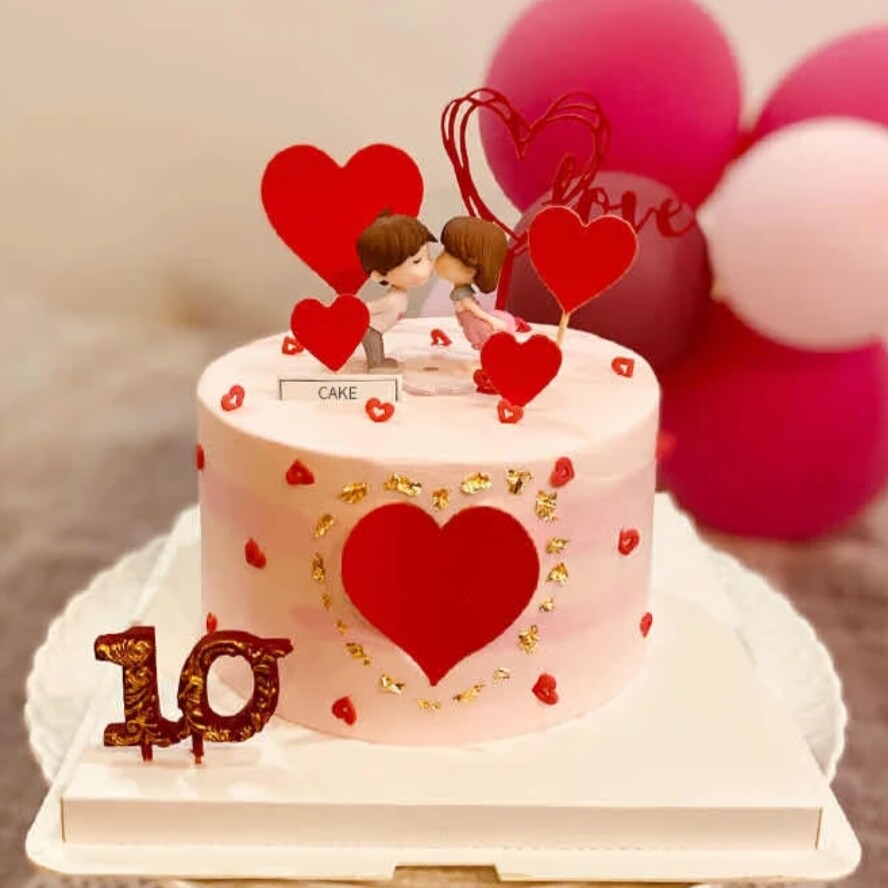 520七夕情人节蛋糕装饰亲嘴娃娃摆件红爱心插件情侣表白结婚派对