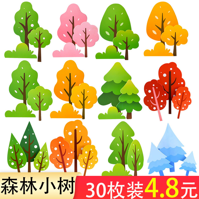 网红蛋糕装饰森林系纸质绿色小树枫叶插牌生日情景烘焙甜品台插件